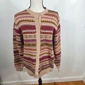 VTG WOODS‎ GRAY Women's Fair Isle Knit Cottagecore SZ L